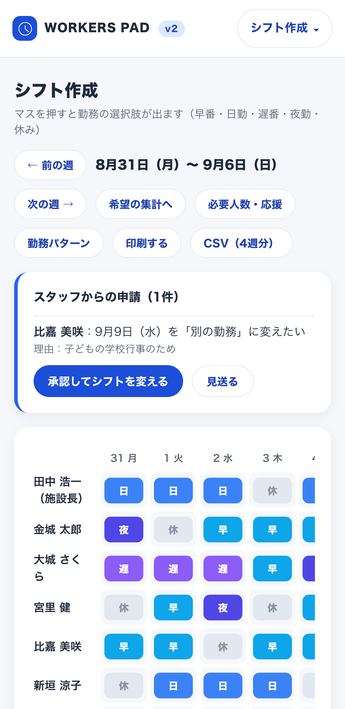 スマホのシフト画面